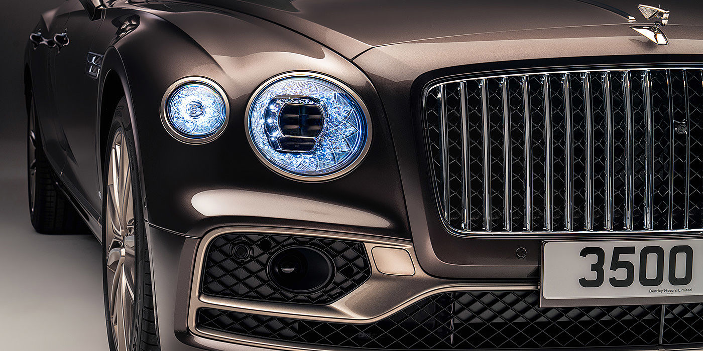 Bentley Valencia Bentley Flying Spur Odyssean sedan front grille and illuminated led lamps with Brodgar brown paint