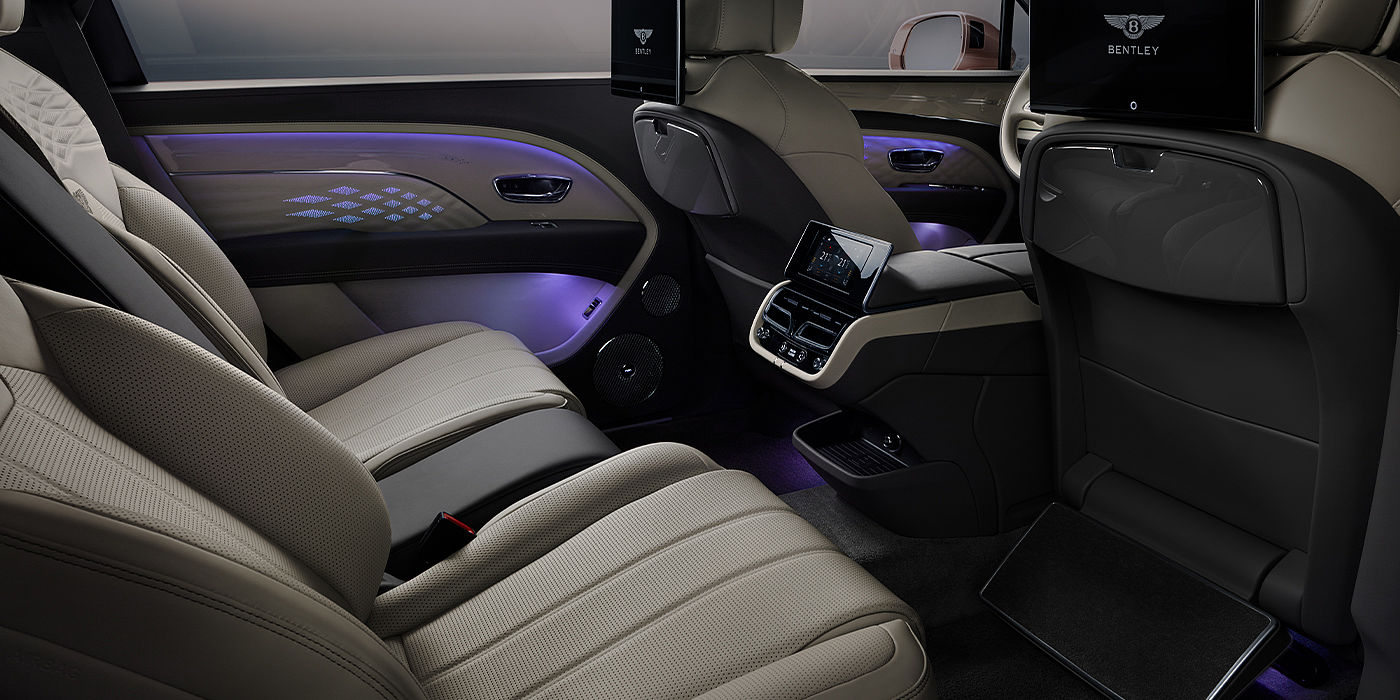 Bentley Valencia Bentley Bentayga EWB Azure SUV rear interior with Bentley Diamond Illumination