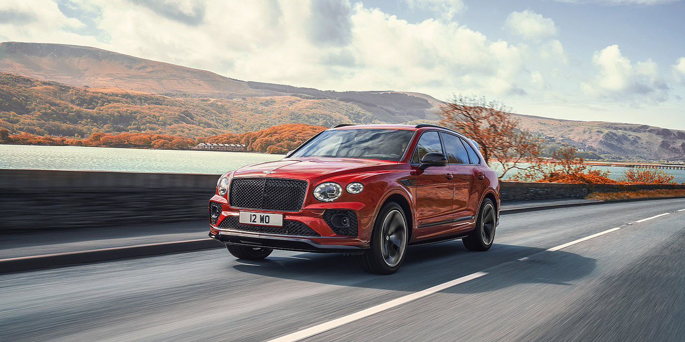 Bentley Valencia Bentley Bentayga S SUV in Candy Red paint front 34 dynamic