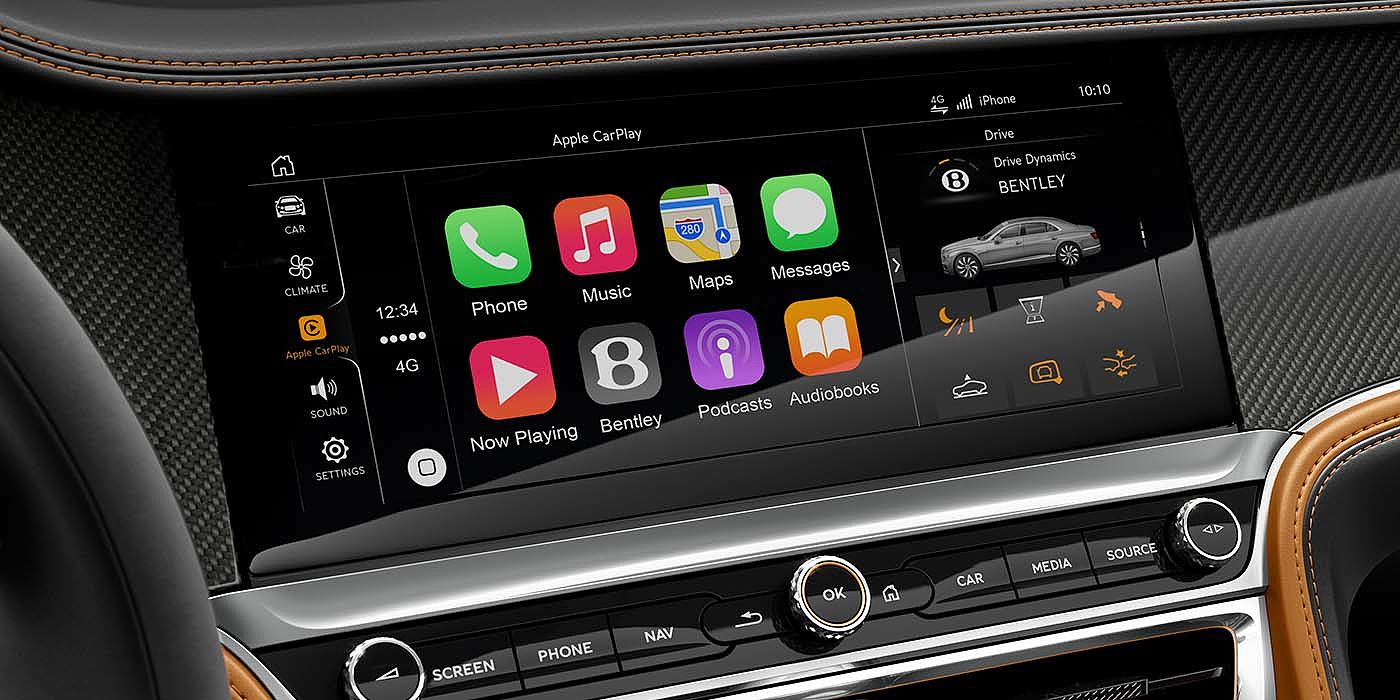Bentley Valencia Bentley Flying Spur Speed with High Gloss Carbon Fibre veneer featuring a multifunction in car entertainment touch screen. 