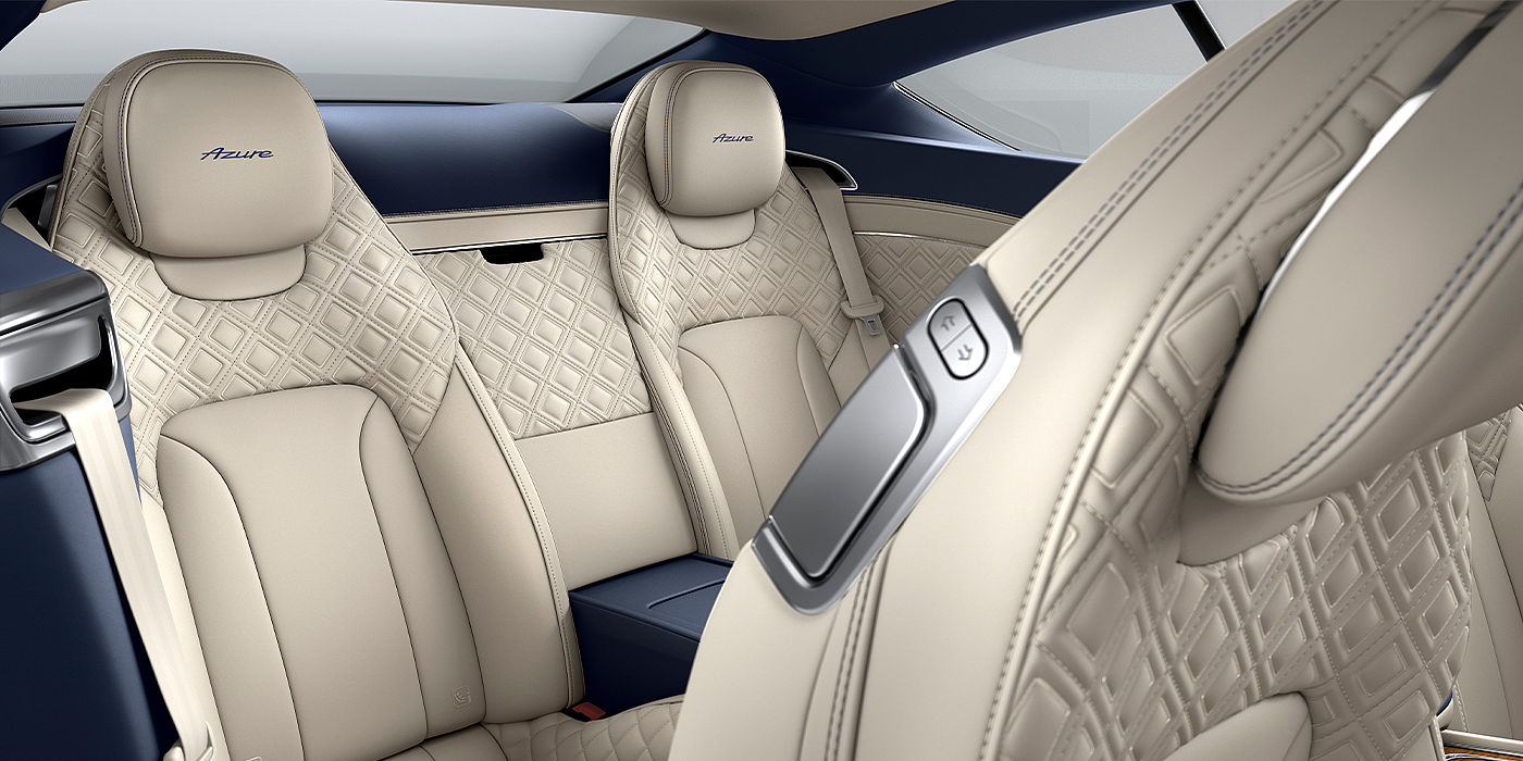 Bentley Valencia Bentley Continental GT Azure coupe rear interior in Imperial Blue and Linen hide