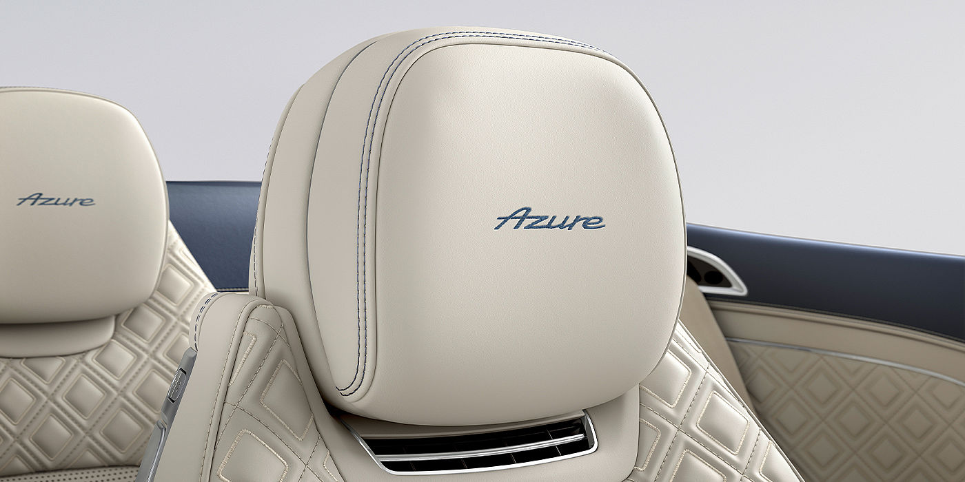 Bentley Valencia Bentley Continental GTC Azure convertible seat detail in Linen hide with Azure emblem